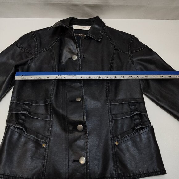 Paris Blue Faux Leather Jacket Small (3-5) Snap Buttons Leopard Trim Detail VGC - Picture 11 of 11